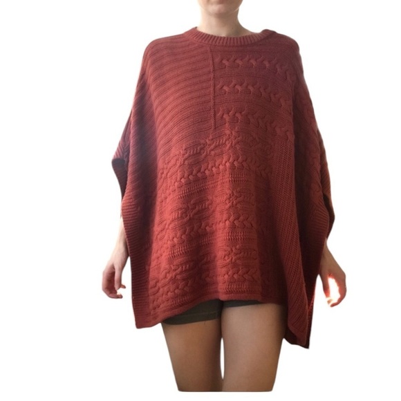 Abercrombie & Fitch Pumpkin Spice Orange Chunky Cable Knit Poncho Sweater XS/S - Picture 2 of 5
